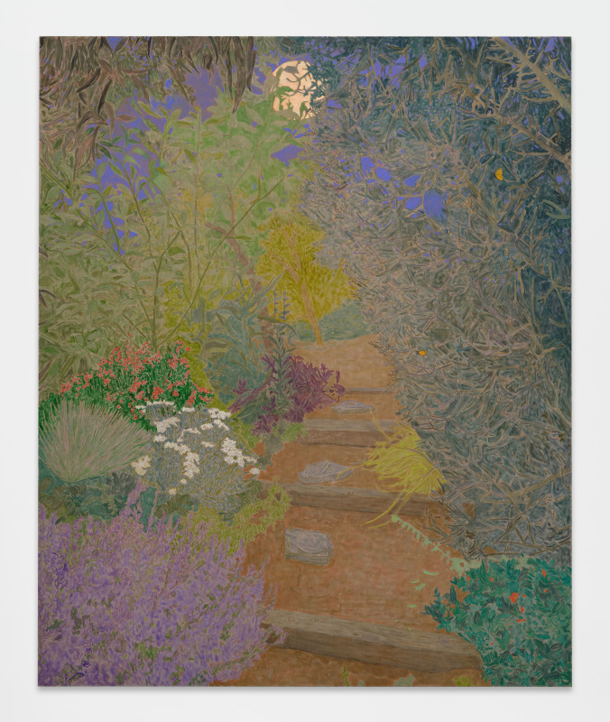 Hayley Barker, &quot;Summer Valentine Path&quot;,&nbsp;2024, oil on linen,&nbsp;101 5/8 x 83 5/8 in, (258 x 212.5 cm (framed)