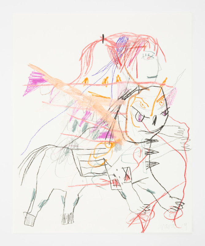Robert Nava, &quot;Warrior Rider&quot;, 2019, crayon, grease pencil, and pencil on paper, 17 x 14 in (43.2 x 35.6 cm)