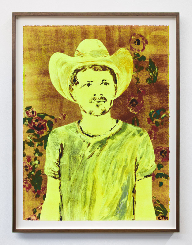 Claire Tabouret, &quot;Nathan (yellow),&quot; 2020, acrylic, ink and oil on paper, 30 x 22 in (76.2 x 55.9 cm)