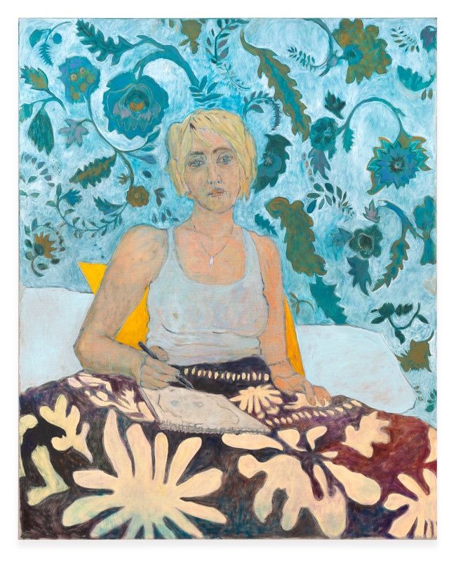 Beddrawing (Self Portrait), 2020, oil on linen, 60 x 48 in (152.4 x&nbsp;123 cm)