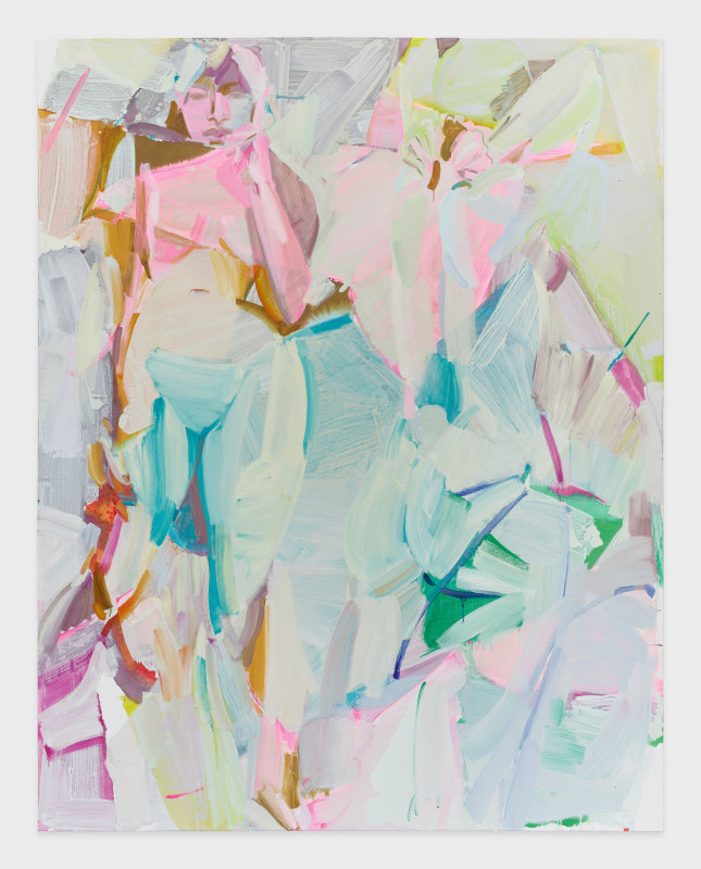 Sarah Awad, &quot;Rainbow Clearance,&quot; 2022, oil and vinyl canvas,&nbsp;84 x 66 in (213.4 x 167.6 cm)