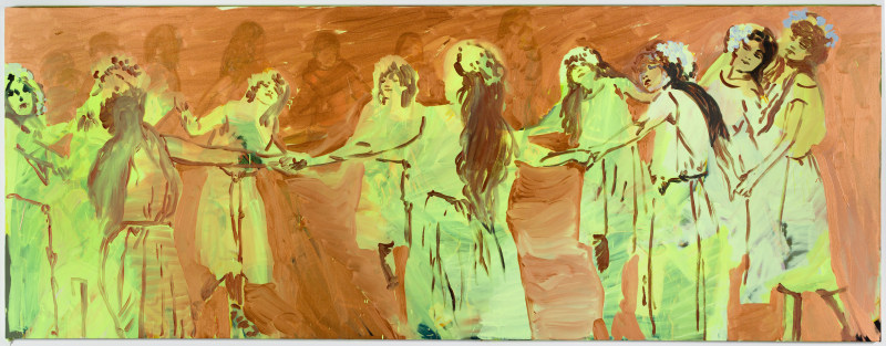 Claire Tabouret, &quot;Circle Dance (Gold Sun),&quot; 2017, acrylic on canvas, 63 x 165.35 in (160 x 420 cm)