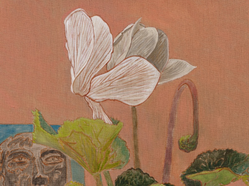 &quot;Cyclamen with postcard from Amy,&quot; detail, 2022