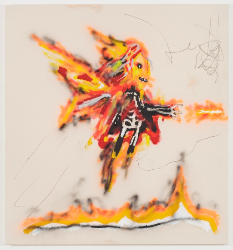 Robert Nava, &quot;Fire and Bone Angel,&quot; 2019, acrylic and grease pencil on canvas, 73 x 68 in (185.4 x 172.7 cm)