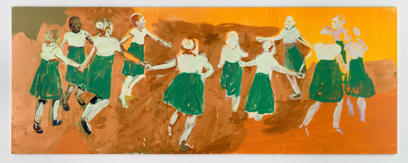 Claire Tabouret, &quot;Circle Dance (Orange Sun),&quot; 2017, acrylic on canvas,&nbsp;63 x 165.35 in (160 x 420 cm)