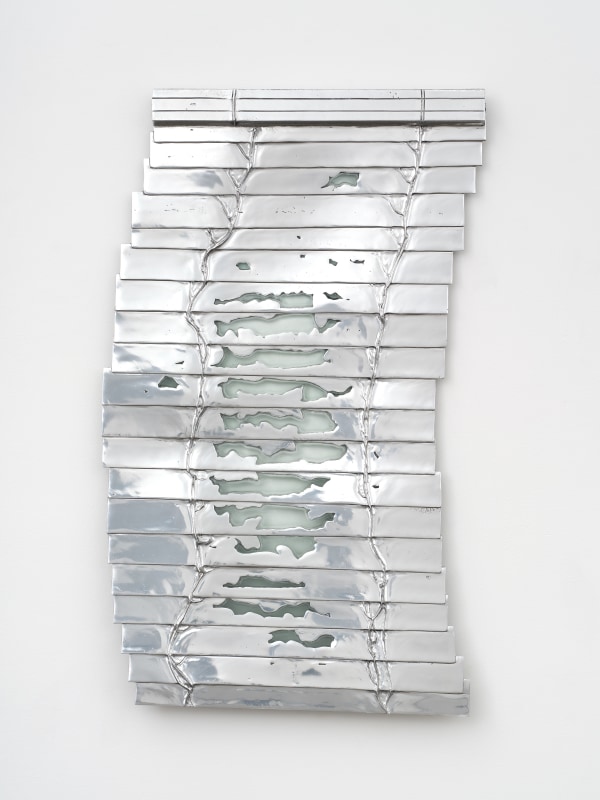 Anne Libby, &quot;Late Green Exposure 290.56&quot;, 2024, kiln-formed glass, polished cast aluminum, 41 1/2 x 25 in (105.4 x 63.5 cm)