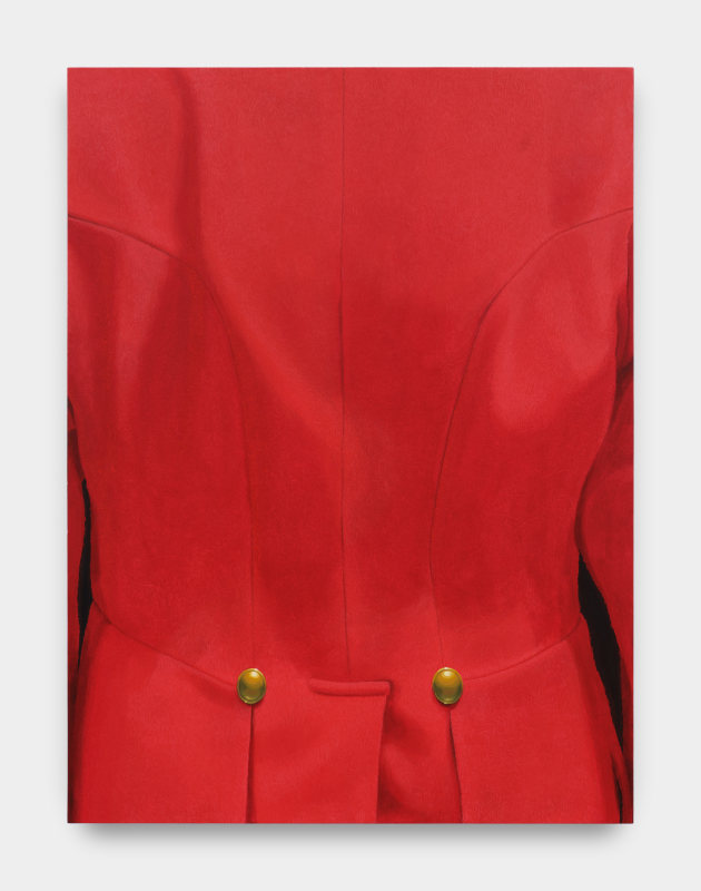 Sarah Miska, &quot;Red Hunt Coat&quot;, 2024, acrylic on canvas, 48 x 36 in (121.9 x 91.4 cm)