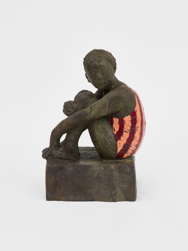 Claire Tabouret, &quot;Seated Bather (quinacridone magenta)&quot;, 2024, painted bronze, 20 x 14 x 11 1/2 in (50.8 x 35.6 x 29.2 cm)