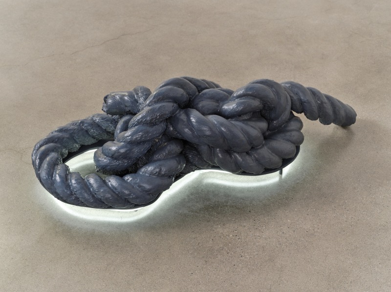 Carla Edwards, &quot;Smoke&quot;, 2023, rope, pigment, encaustic, flexible neon, 38 x 15 x 11 in (96.5 x 38.1 x 27.9 cm)