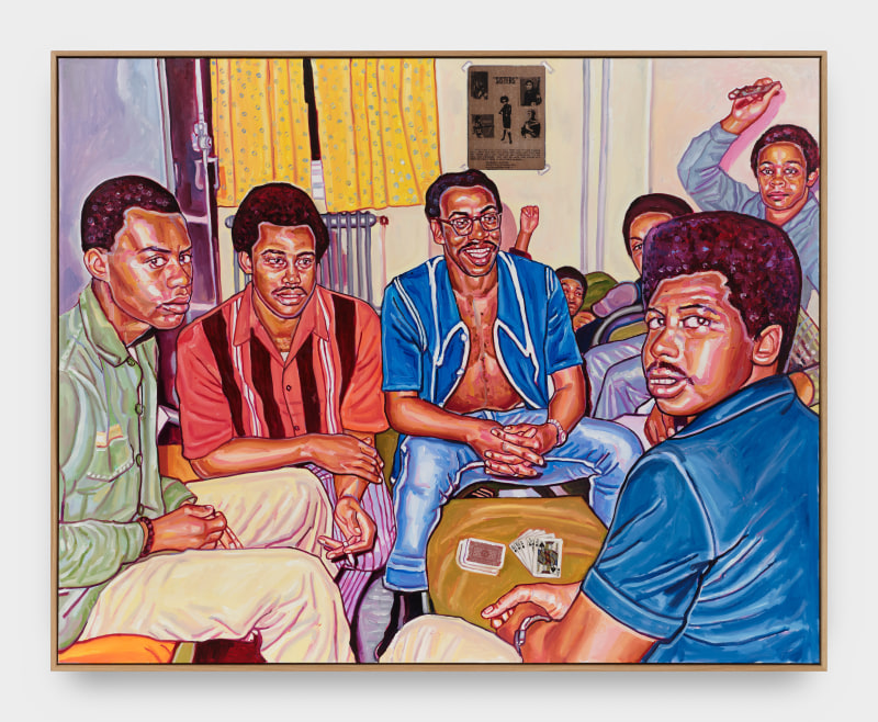 Esiri Erheriene-Essi, &quot;A Royal Flush&quot;, 2025, oil, ink and xerox transfer on linen, 62 1/2 x 78 1/2 x 2 1/4 in (158.8 x 199.4 x 5.7 cm)