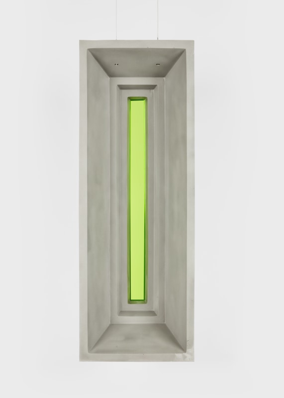 Carla Edwards, &quot;MDC Windows (Incessant Fluorescent)&quot;, 2022, cast aluminum, laminated glass, 49 3/4 x 17 3/4 x 10 1/2 in (126.4 x 45.1 x 26.7 cm)