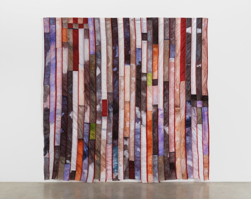 Carla Edwards, &quot;Shifting Under Foot&quot;, 2023, American flags, nylon dye, bleach, 109 x 112 in (276.7 x 284.5 cm)