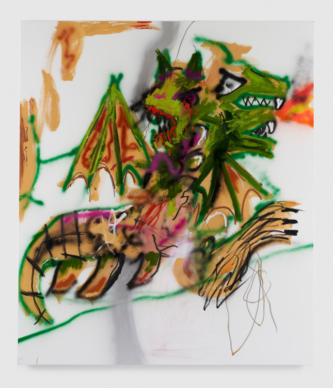 Robert Nava, &quot;Janus Dragon,&quot; 2022, oil, acrylic, oil stick, crayon on canvas, 84 x 72 in (213.4 x 182.9 cm)