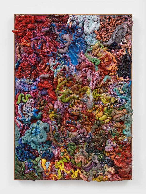 Samara Golden, &quot;Guts Painting 4&quot;, 2024, expanding spray foam, acrylic paint, nail polish on XPS foam board mounted on wood, 68 x 48 x 8 in (172.7 x 121.9 x 20.3 cm)