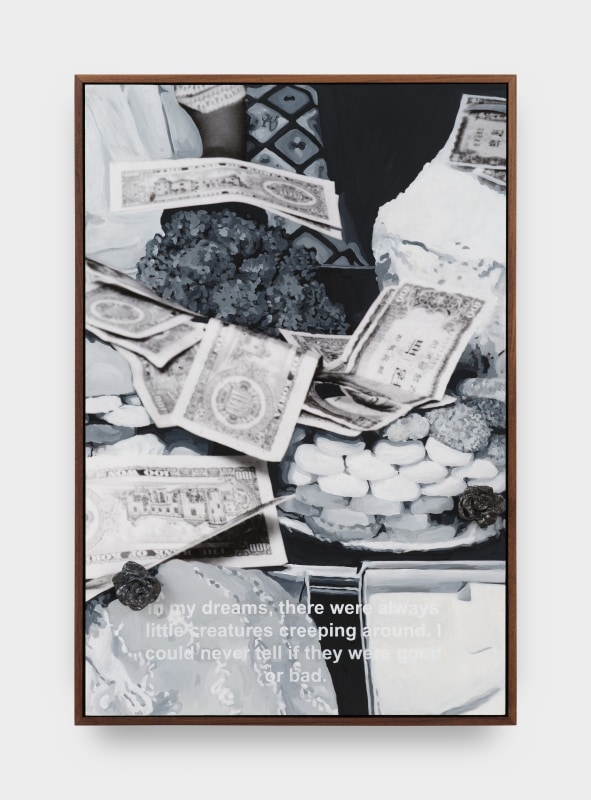 LaRissa Rogers, &quot;Faithful and True (III)&quot;, 2025, digital print, acrylic, glazed porcelain, screenprint, and walnut frame, 30 x 20 in (76.2 x 50.8 cm)