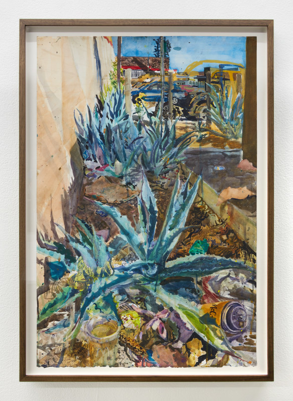 Sterling Wells,&nbsp;&quot;Agaves of AutoZone,&quot; 2021, watercolor on paper, 30 x 20 in (76.2 x 50.8 cm)