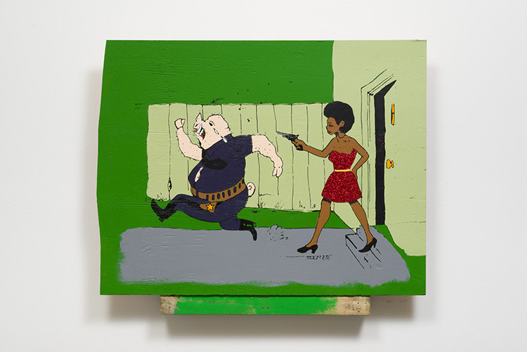 Awol Erizku, &quot;THE PIG IS RUNNING AWAY FROM BLACK PEOPLE, 'RUN PIG RUN,'&quot; 2017