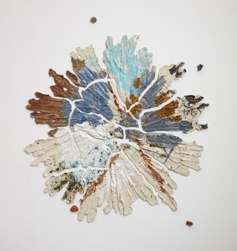 Brie Ruais, &quot;Marking the Spot, 128lbs&quot;, 2020, glazed and pigmented stoneware, rocks, hardware, 94 x 83 x 3 in (238.8 x 210.8 x 7.6 cm)