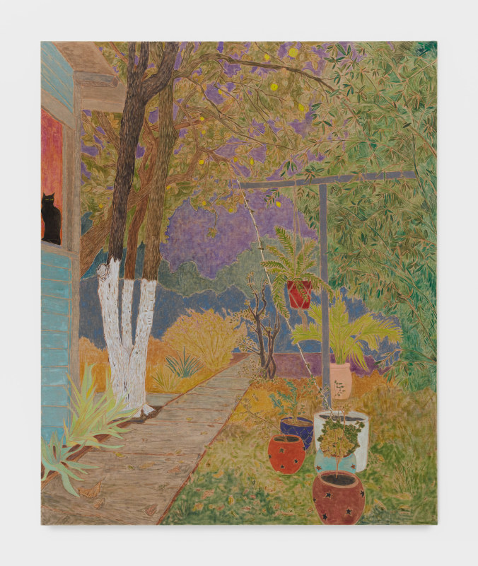 Side Yard with Kali, 2022, oil on linen,&nbsp;100 x 85 in (254 x 215.9 cm)