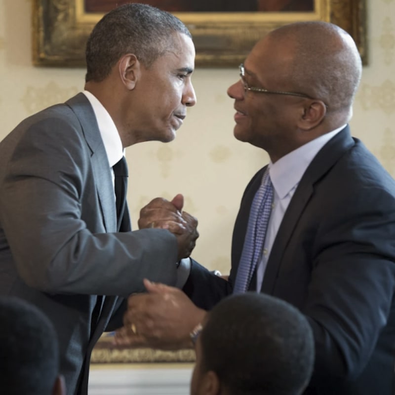 President Barack Obama embraces Broderick Johnson, Cabinet Secretary and

Chair of My Brother&amp;rsquo;s Keeper, during the White House Mentorship and Leadership graduation ceremony.