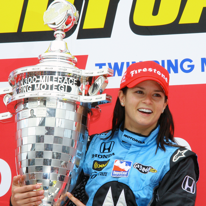 Danica Patrick celebrates after winning at Twin Ring Motegi and becoming the first woman to win an IndyCar series race, April 20th, 2008.