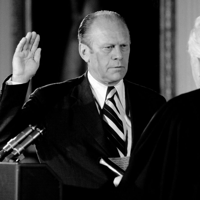 Gerald R. Ford is sworn in as the 38th President of the United States at noon on August 9, 1974.