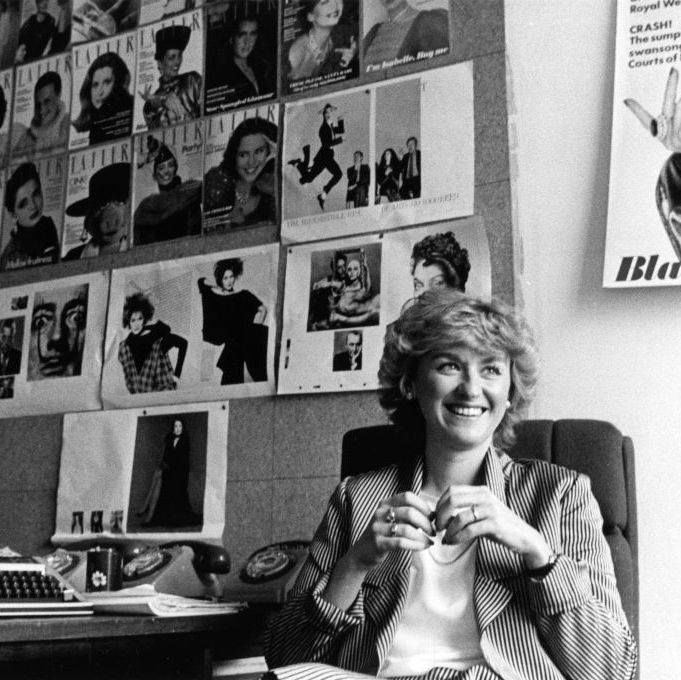 Journalist and magazine editor Tina Brown at the Tatler offices, London, Britain, 1983.