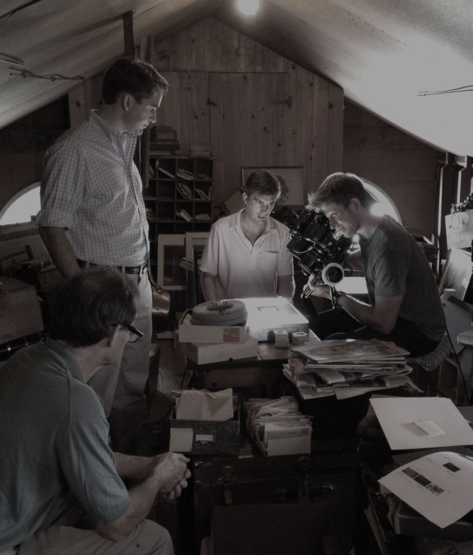 (L-R) Peter, George and Teddy Kunhardt filming&amp;nbsp;Living With Lincoln