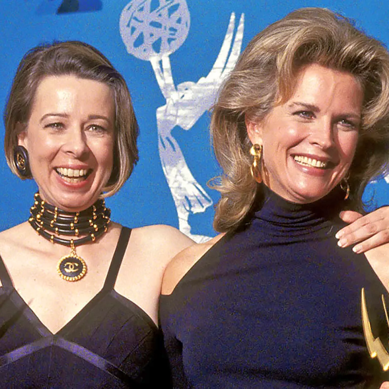 Diane English and Candice Bergen after receiving the Emmy Award for Outstanding Comedy Series for Murphy Brown, August 30, 1992.
