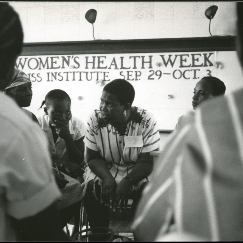 Byllye Avery speaks to a group of local women in Belize during Women&amp;#39;s Health Week, 1984.