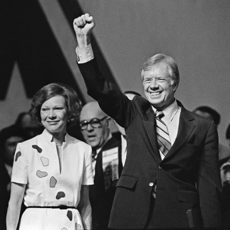 President Jimmy Carter with his wife, First Lady Rosalynn Carter, after addressing the 118th annual National Education Association Convention on July 3, 1980.