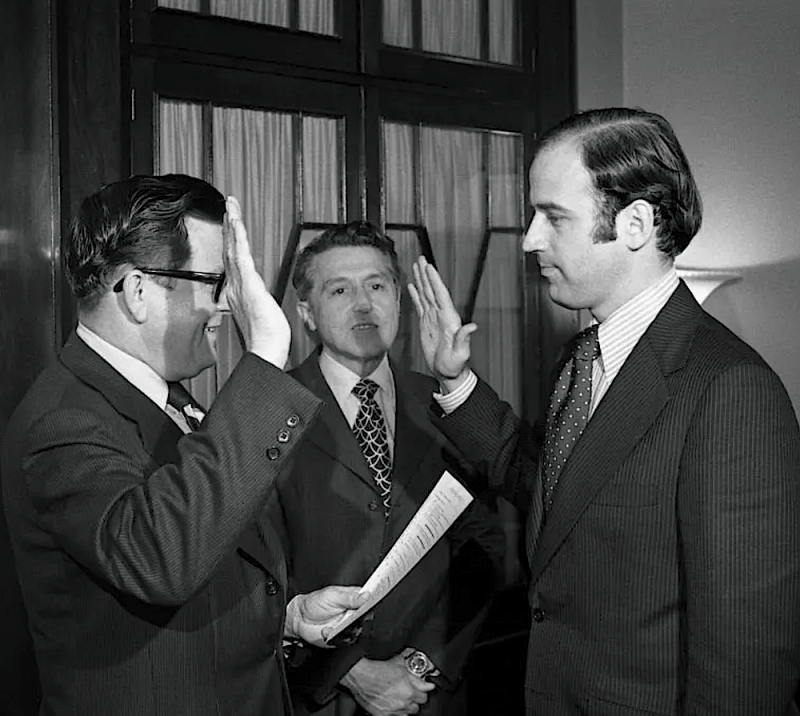 Joe Biden takes his oath of citizenship at the office of the Secretary of the Senate in 1972.