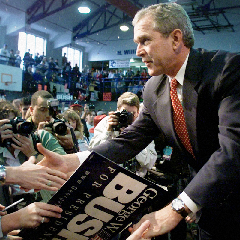George W. Bush at a campaign rally in Clinton, South Carolina, 2000.