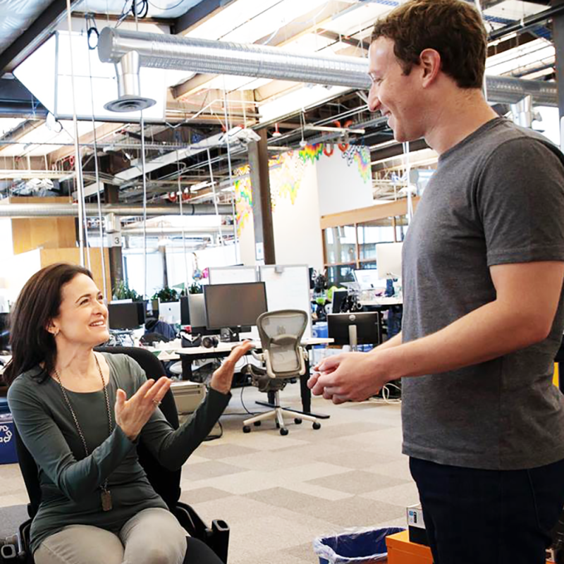 Sheryl Sandberg and Mark Zuckerberg at Facebook headquarters, Menlo Park, CA, 2018.