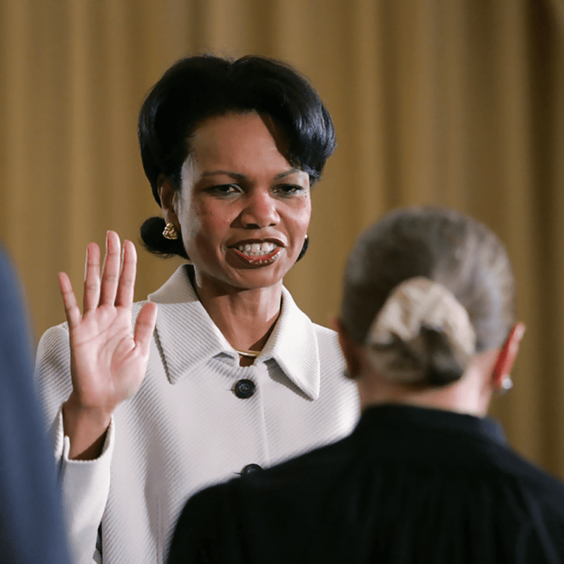 Secretary of State Condoleezza Rice taking the Oath of Office from Supreme Court Justice Ruth Bader Ginsberg during a swearing in ceremony, January 28th, 2005.