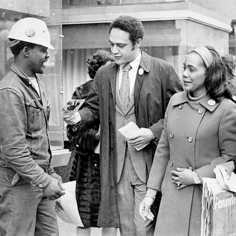 Clifford L. Alexander Jr. and Coretta Scott King campaign for Congressman Walter Fauntroy. 1971.