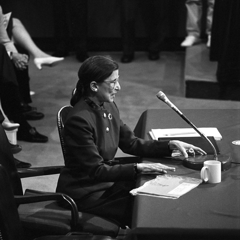 Ruth Bader Ginsburg at her Supreme Court confirmation hearings, 1993.