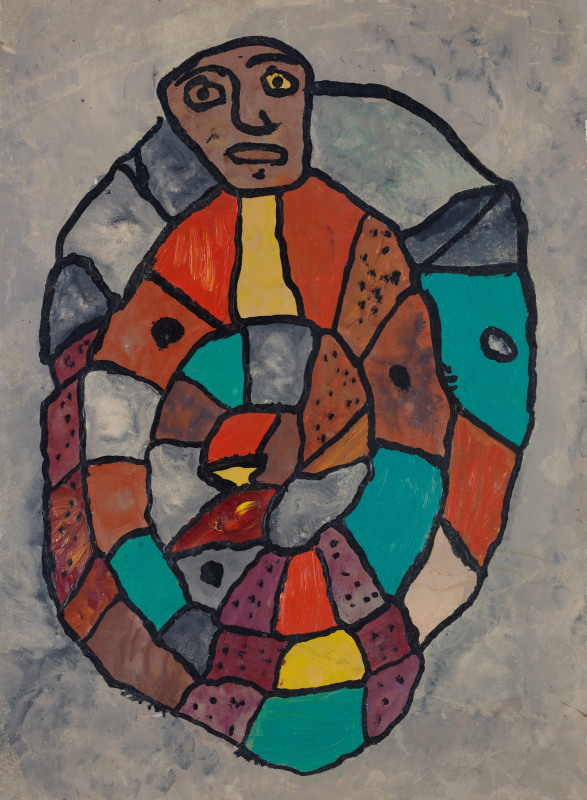 &ldquo;Personnage serpent enroul&eacute;&rdquo;, 1949, Oil on paper mounted on canvas