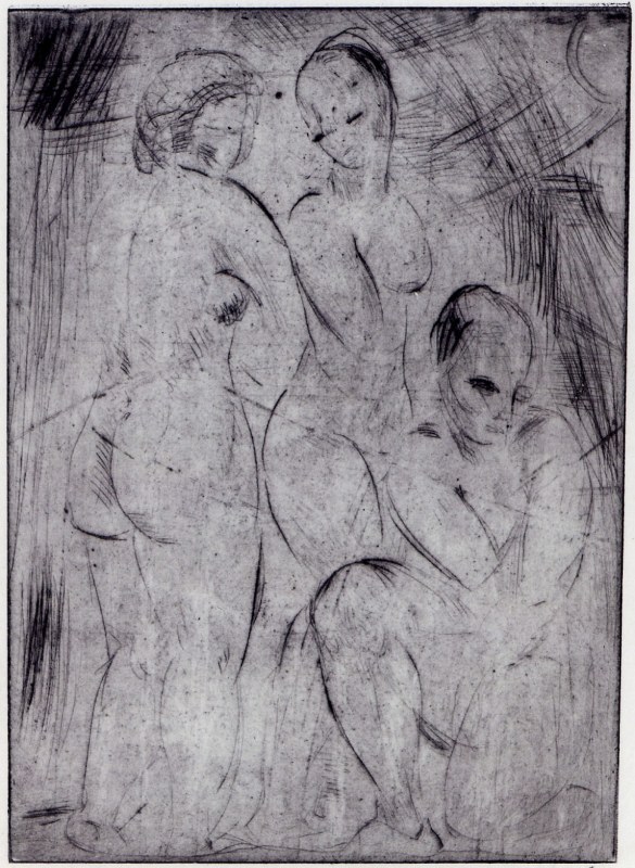 &quot;Drei Frauen, zwei stehend, eine kniend&quot;, 1914