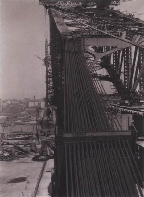 A black and white image of a bridge