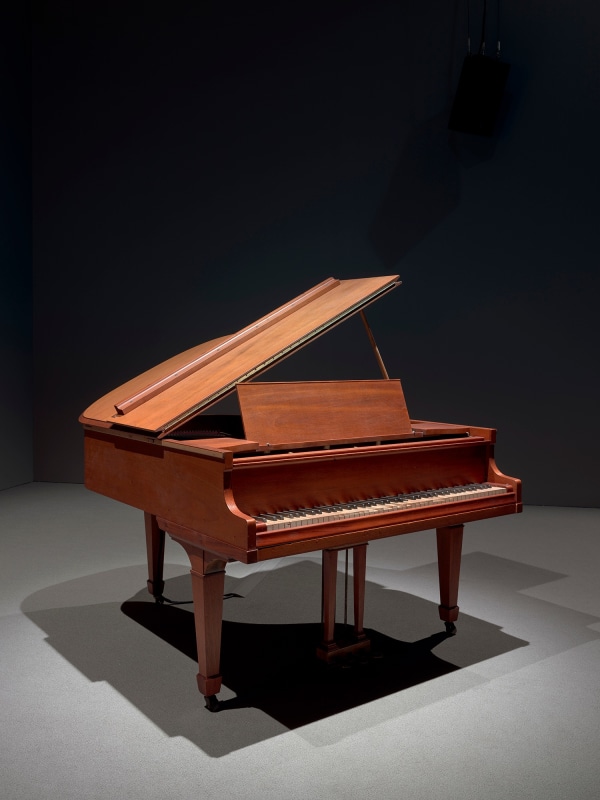 Nikita Gale, TEMPO RUBATO (STOLEN TIME), 2023-2024, Modified player piano, audio, and LED lighting system, 66 L x 57 W x 88 H inches, 167.6 L x 144.8 W x 223.5 H cm.