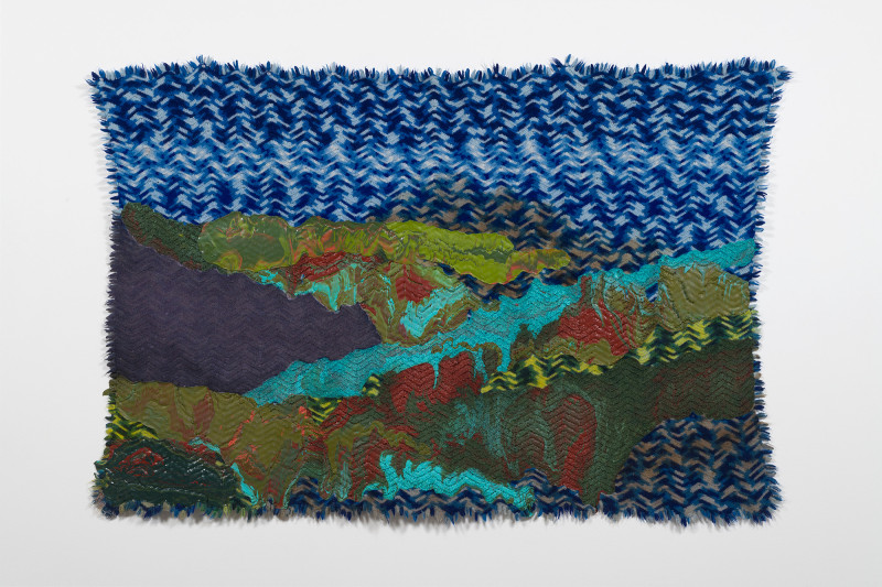 Rodney McMillian, Untitled (landscape on blue afghan)
