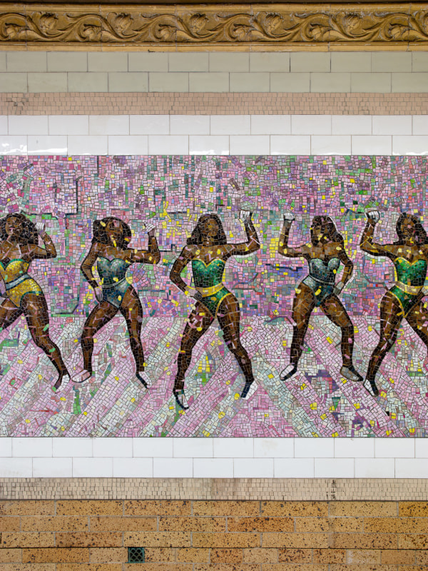 Derek Fordjour: PARADE. Installation view, 2018. 145 Street, 3 Train Station, New York. Commissioned by the Metropolitan Transportation Authority, New York.