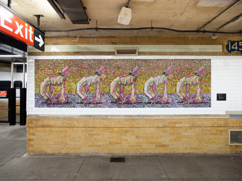 Derek Fordjour: PARADE. Installation view, 2018. 145 Street, 3 Train Station, New York. Commissioned by the Metropolitan Transportation Authority, New York.