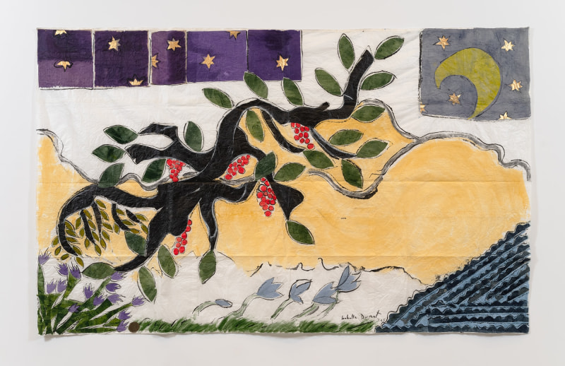 Isabella Ducrot,&amp;nbsp;The Visited Land IV, 2025, pigments, meteorite pigment and collage on Japan paper, 96 1/2 x 155 in,&amp;nbsp;245.1 x 393.7 cm.