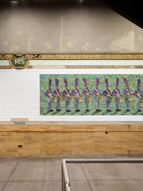 Derek Fordjour: PARADE. Installation view, 2018. 145 Street, 3 Train Station, New York. Commissioned by the Metropolitan Transportation Authority, New York.