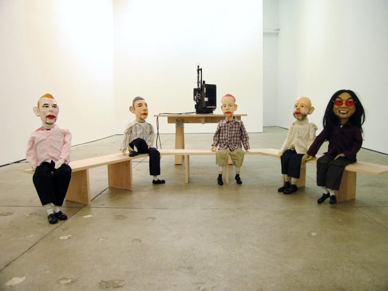 Untitled 2005 5 puppets each with ceramic head, feet and hands, synthetic hair, clothes, stuffing