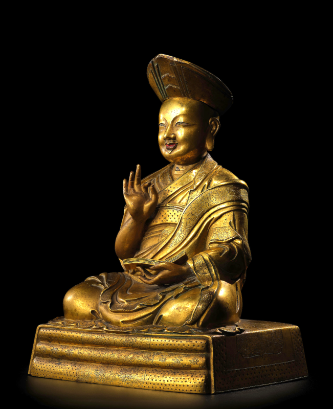 Depicted in this large cast sculpture is Rolpai Dorje (1717-86), the principal authority of Tibetan Buddhism at the Chinese court for half a century during the reign of the Qianlong Emperor. 