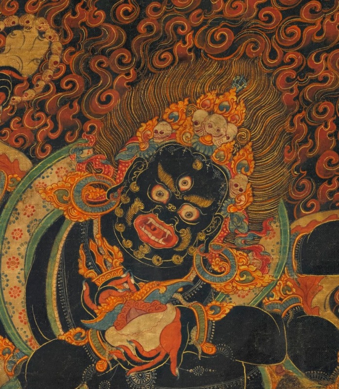 Detail of Tibetan painting of six-armed Mahakala