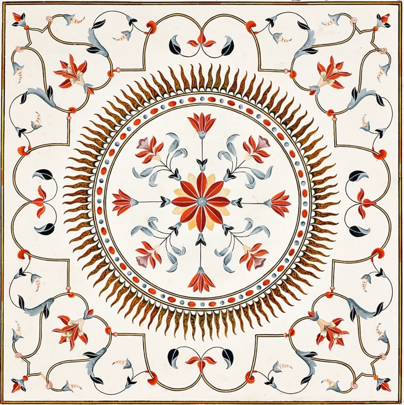 A Pietra Dura Architectural Study of the Top of the Cenotaph of Shah Jahan in the Taj Mahal - Company School, Agra - Artworks-Items - Carlton Rochell